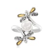 7mm Cultured Mabe Pearl Bali-Style Dragonfly Bypass Ring in Sterling Silver and 18kt Yellow Gold
