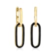 Italian Black Enamel Paper Clip Link Removable Hoop Drop Earrings in 18kt Gold Over Sterling