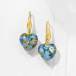 Italian Multicolored Murano Glass Heart Bead Drop Earrings with 18kt Gold Over Sterling