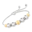 6-8mm Sterling Silver and 14kt Yellow Gold Bead Bolo Bracelet with .24 ct. t.w. Diamonds