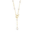 5-8.5mm Cultured Pearl Paper Clip Link Y-Necklace in 14kt Yellow Gold