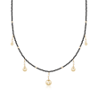 18.00 ct. t.w. Black Spinel and .55 ct. t.w. Diamond Bead Necklace with 14kt Yellow Gold