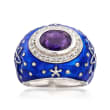 Blue Enamel Star Ring with 2.00 Carat Amethyst and .30 ct. t.w. White Topaz in Sterling Silver