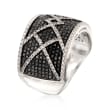 1.00 ct. t.w. Black and White Diamond Crisscross Ring in Sterling Silver