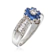 C. 2000 Vintage .95 ct. t.w. Diamond and .90 ct. t.w. Sapphire Flower Ring in 18kt White Gold