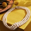 6-11.5mm Cultured Pearl Graduated Three-Strand Necklace with 14kt Yellow Gold