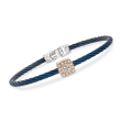 ALOR &quot;Shades of Alor&quot; Blue Stainless Steel Cable Bracelet with Diamond-Accented Station in 18kt Rose and White Gold