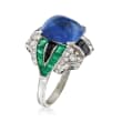 C. 1990 Vintage 8.65 Carat Sapphire and 2.75 ct. t.w. Multi-Stone Ring With Black Onyx in 18kt White Gold