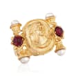 Italian 5mm Cultured Pearl and 4.00 ct. t.w. Garnet Ring in 18kt Gold Over Sterling