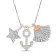 .33 ct. t.w. Diamond Nautical Charms Necklace in Tri-Colored Sterling