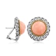 C. 1940 Vintage Pink Coral and 1.15 ct. t.w. Diamond Earrings in Sterling Silver with 14kt Yellow Gold