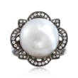 14-14.5mm Cultured South Sea Pearl and .53 ct. t.w. Diamond Floral Ring in 14kt White Gold