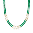100.00 ct. t.w. Emerald Bead and 7-8mm Cultured Pearl Two-Strand Necklace with 14kt Yellow Gold