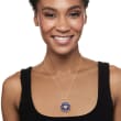 .50 ct. t.w. White Zircon and Blue Enamel Floral Medallion Pendant Necklace in 18kt Gold Over Sterling 18-inch