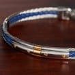 ALOR Men's Stainless Steel Cable and Blue Leather Bracelet with 18kt Gold