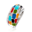 Belle Etoile &quot;Mosaica&quot; Multicolored Enamel and .15 ct. t.w. CZ Ring in Sterling Silver