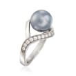 Belle Etoile &quot;Liliana&quot; 10mm Gray Simulated Pearl and .20 ct. t.w. CZ Swirl Ring in Sterling Silver