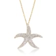 Diamond Accent Starfish Pendant Necklace in Two-Tone Sterling Silver