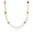 4.5-5.5mm Cultured Pearl Two-Strand Necklace with 4.80 ct. t.w. Multi-Gemstones in 18kt Gold Over Sterling