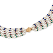 C. 1980 Vintage Cultured Baroque Pearl and 4mm Multi-Stone Multi-Row Necklace in 18kt Gold