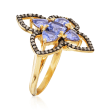 2.50 ct. t.w. Tanzanite and .57 ct. t.w. Champagne Diamond Ring in 18kt Yellow Gold Over Sterling Silver