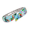Belle Etoile &quot;Tropical Rainforest&quot; Blue and Multicolored Enamel Bangle Bracelet with .15 ct. t.w. CZs in Sterling Silver