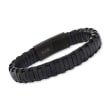 ALOR Men's Black Leather and Black Stainless Steel Bracelet with Magnetic Clasp