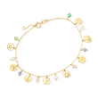 Italian 3-3.5mm Cultured Pearl, Multi-Gemstone Bead and Symbol Charm Bracelet in 14kt Yellow Gold