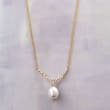 9.5-10mm Cultured Pearl and .50 ct. t.w. Diamond Necklace in 14kt Yellow Gold