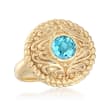 1.60 Carat Blue Topaz Scroll Ring in 14kt Yellow Gold