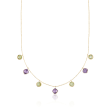3.20 ct. t.w. Peridot and 2.50 ct. t.w. Amethyst Station Necklace in 14kt Yellow Gold