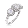 1.70 ct. t.w. Synthetic Moissanite Three-Stone Engagement Ring with .28 ct. t.w. Diamonds in 14kt White Gold