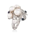 5-8mm Cultured Pearl and .20 ct. t.w. Sapphire Ring with Diamonds in Sterling Silver
