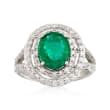 2.20 Carat Emerald and .91 ct. t.w. Diamond Double Halo Ring in 14kt White Gold