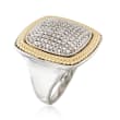1.00 ct. t.w. Pave Diamond Square Ring with Beaded Frame in Sterling and 18kt Gold