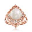 9.5-10mm Cultured Pearl and .10 ct. t.w. Diamond Filigree Ring in 14kt Rose Gold