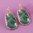 30.00 ct. t.w. Free-Form Opaque Emerald and .10 ct. t.w. White Topaz Drop Earrings in 18kt Gold Over Sterling