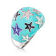 .10 ct. t.w. White Topaz and Multicolored Enamel Starfish Ring in Sterling Silver