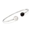 Black Onyx and 8-8.5mm Cultured Pearl Open-Front Cuff Bracelet in Sterling Silver