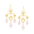 C. 1990 Vintage Michelle Mitchell 14.00 ct. t.w. Rose Quartz and .25 ct. t.w. Diamond Chandelier Earrings in 18kt Yellow Gold