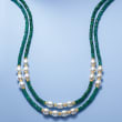 100.00 ct. t.w. Emerald Bead and 7-8mm Cultured Pearl Two-Strand Necklace with 14kt Yellow Gold