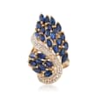 C. 1970 Vintage 4.80 ct. t.w. Sapphire and .25 ct. t.w. Diamond Cluster Knuckle Ring in 14kt Yellow Gold