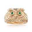 14kt Yellow Gold Owl Ring with Emeralds and Brown Diamond Accents
