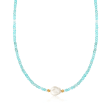 11-12mm Cultured Pearl and 50.00 ct. t.w. Apatite Bead Necklace in 18kt Gold Over Sterling