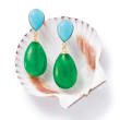 Jade and Simulated Turquoise Teardrop Earrings in 14kt Yellow Gold