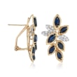 2.60 ct. t.w. Sapphire and .33 ct. t.w. Diamond Leaf-Style Earrings in 14kt Yellow Gold