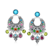 9.30 ct. t.w. Multi-Gemstone Bali-Style Hamsa Charm Drop Earrings in Sterling Silver