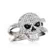 .50 ct. t.w. Black and White Diamond Skull Ring in Sterling Silver