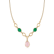C. 1970 Vintage Rose Quartz and Chalcedony Scarab Necklace in 14kt Yellow Gold