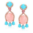Pink Opal, Turquoise and .31 ct. t.w. Mixed Gemstone Drop Earrings in 14kt Rose Gold